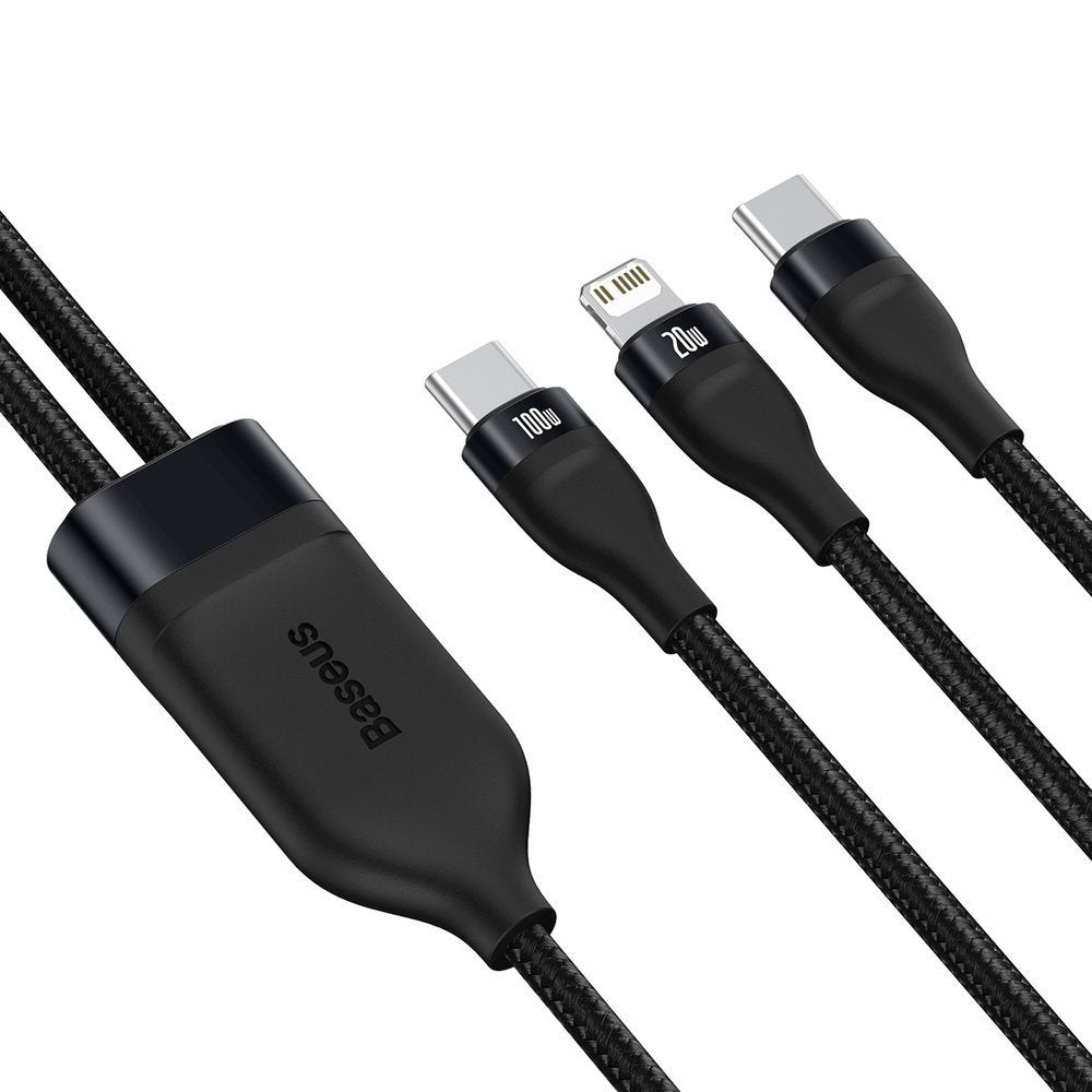 USB-C - Lightning / USB-C Baseus Flash Series 2in1 Data- en Oplaadkabel, 100W, 1.2m, Zwart CA1T2-F01