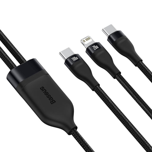 USB-C - Lightning / USB-C Baseus Flash Series 2in1 Data- en Oplaadkabel, 100W, 1.2m, Zwart CA1T2-F01
