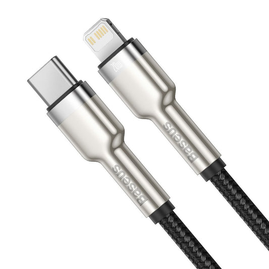 Data- en Oplaadkabel USB-C - Lightning Baseus Cafule Metal Series, 20W, 2m, Zwart CATLJK-B01