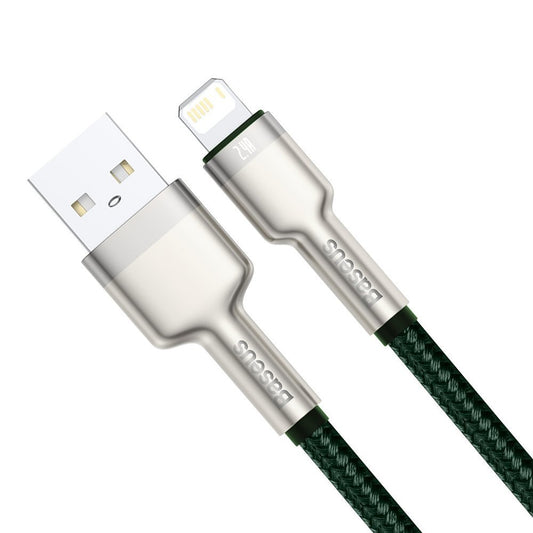 USB-A - Lightning Data en Oplaadkabel Baseus Cafule Metal Series, 18W, 2m, Groen CALJK-B06
