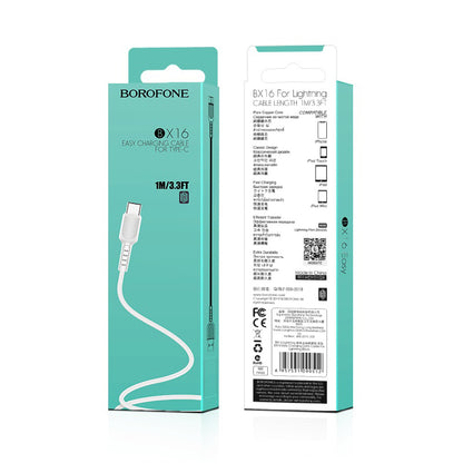 Borofone BX16 USB-A - USB-C Data and Charging Cable, 18W, 1m, White