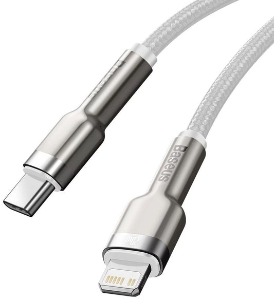 Data- en Oplaadkabel USB-C - Lightning Baseus Cafule Metal Series, 20W, 2m, Wit CATLJK-B02