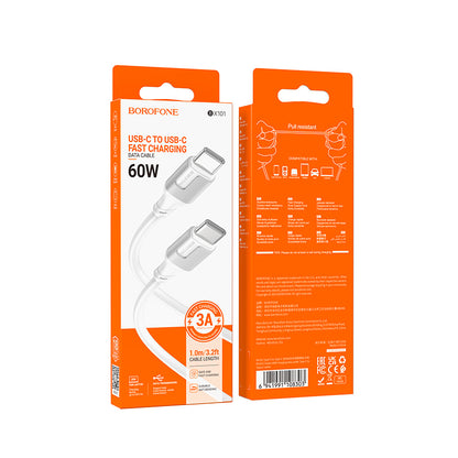 USB-C Data en Oplaadkabel - USB-C Borofone BX101 Creator, 60W, 1m, Wit