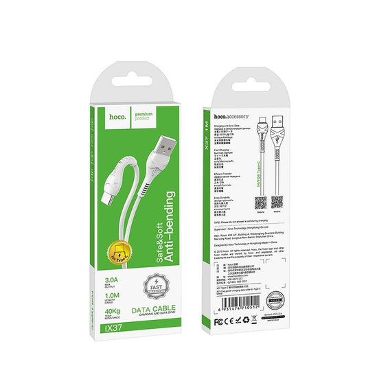 Data- en Oplaadkabel USB-A - USB-C HOCO X37, 18W, 1m, Wit