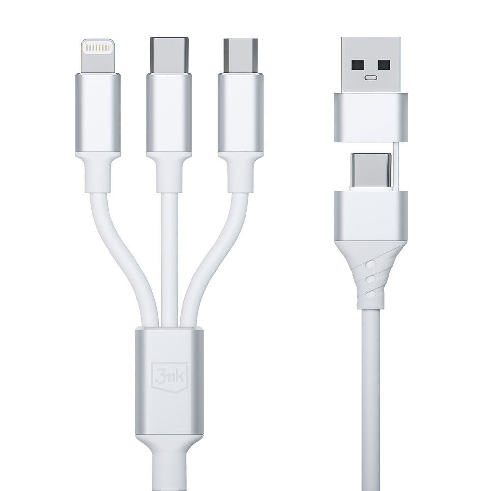 USB-A / USB-C - Lightning / microUSB / USB-C 3MK Hyper 3in1 Oplaadkabel, 12W, 1.5m, Wit