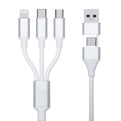 USB-A / USB-C - Lightning / microUSB / USB-C 3MK Hyper 3in1 Oplaadkabel, 12W, 1.5m, Wit
