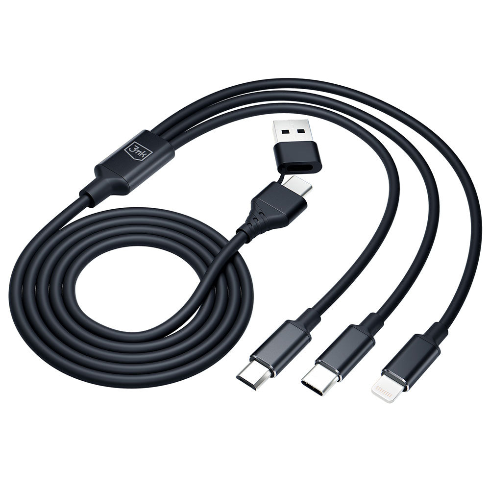 USB-A / USB-C - Lightning / microUSB / USB-C 3MK Hyper Charging Cable, 12W, 1.5m, Black