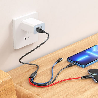 USB-A oplaadkabel - Lightning / microUSB / USB-C HOCO X76 3in1, 18W, 1m, Multicolor