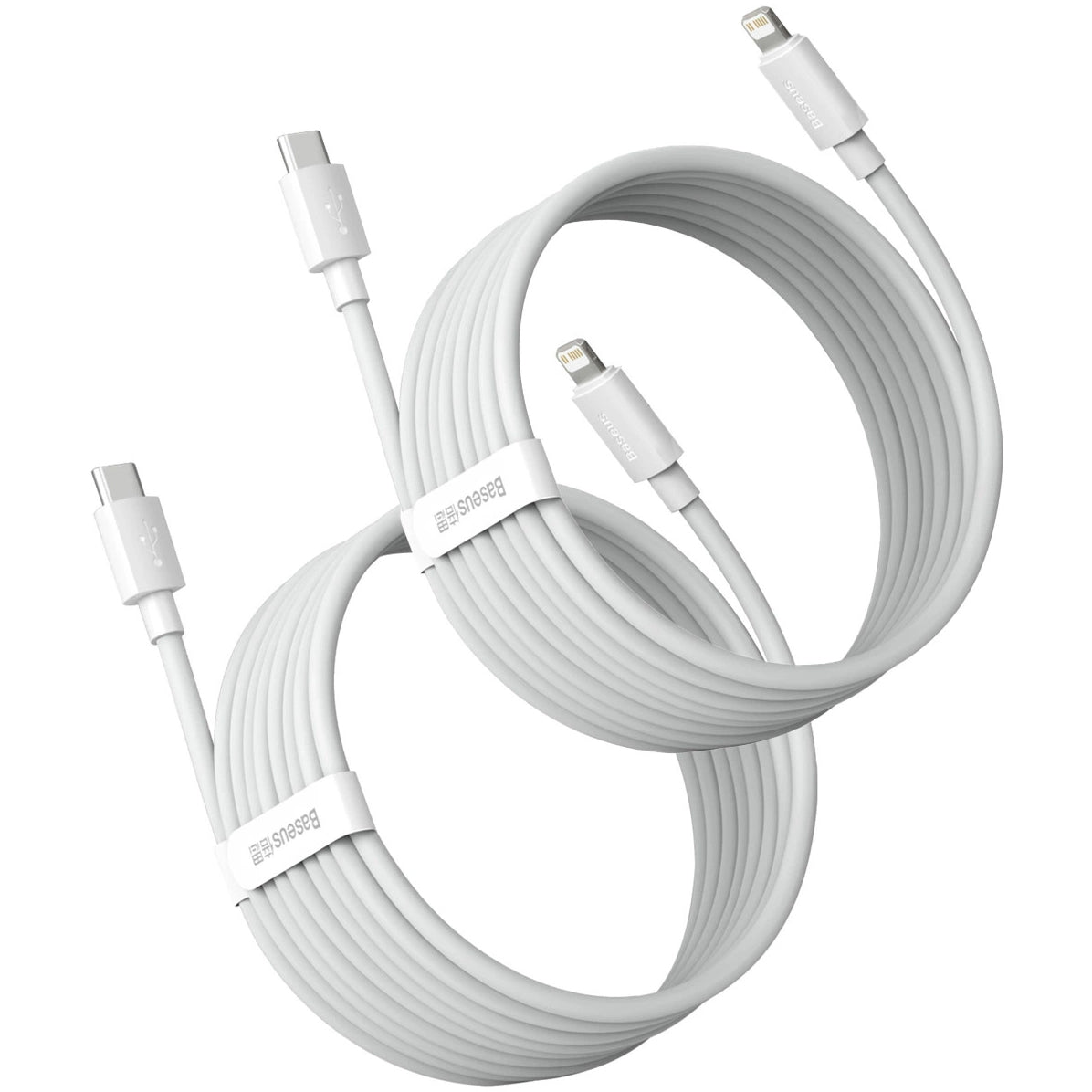 Baseus Simple Wisdom USB-C - Lightning Data and Charging Cable, 20W, 1.5m, Set of 2, White