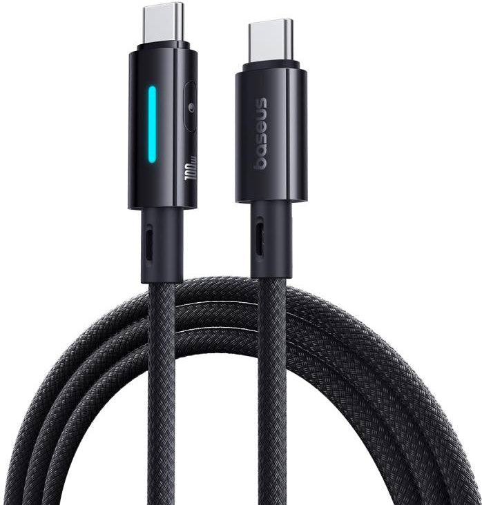 USB-C Data- en Oplaadkabel - USB-C Baseus Lit Button Control, 100W, 2m, Zwart P10379000121-01