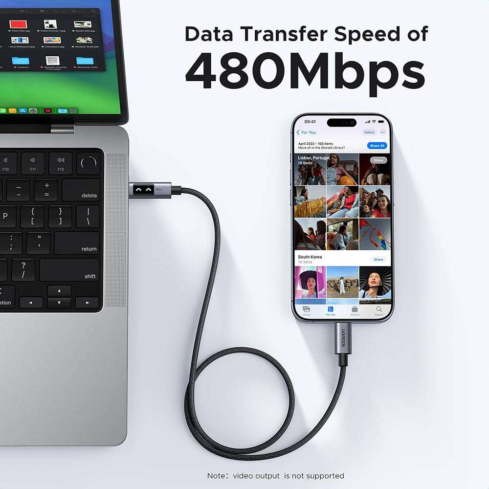 USB-C Data- en Oplaadkabel - USB-C UGREEN L509, 100W, 2m, Gri