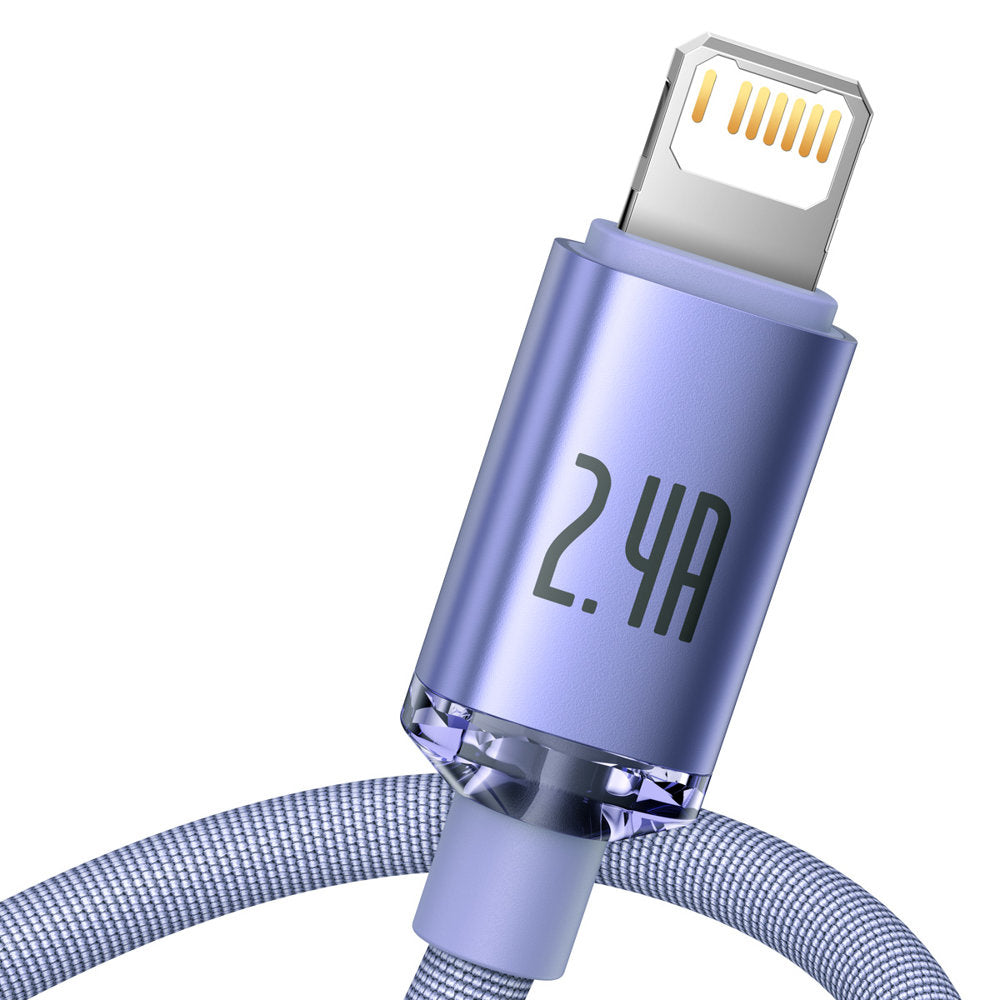 USB-A - Lightning Baseus Crystal Shine Series Data- en Oplaadkabel, 18W, 2m, Paars CAJY000105