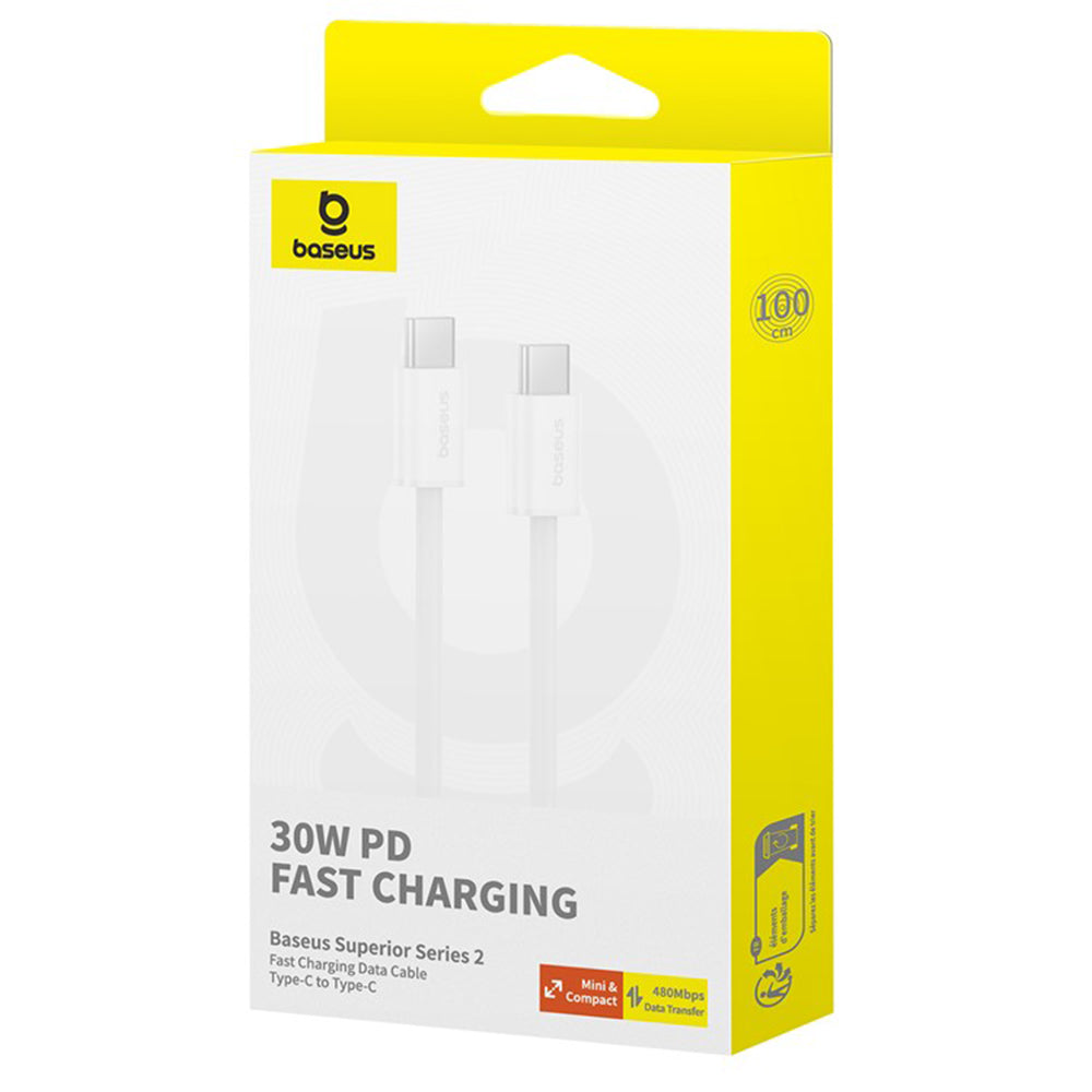 USB-C Data- en Oplaadkabel - USB-C Baseus Superior Series 2, 30W, 2m, Wit P10365200211-01
