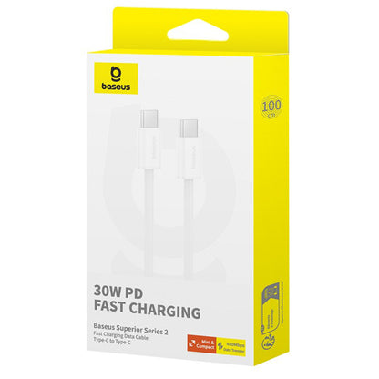 USB-C Data- en Oplaadkabel - USB-C Baseus Superior Series 2, 30W, 2m, Wit P10365200211-01
