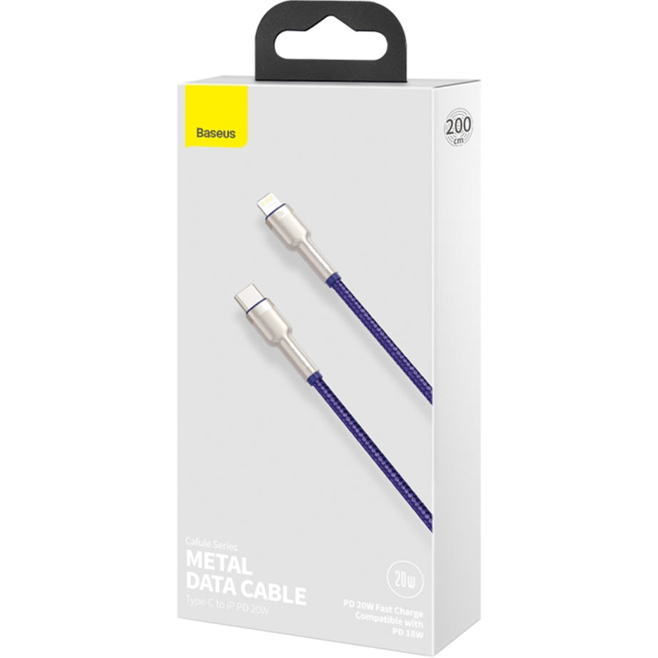 USB-C - Lightning Data- en Oplaadkabel Baseus Cafule Metal Series, 20W, 2m, Paars CATLJK-B05