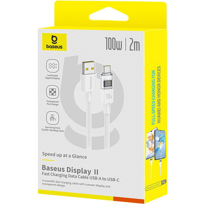 Data- en Oplaadkabel USB-A - USB-C Baseus Display 2, 100W, 2m, Wit P10382701211-01