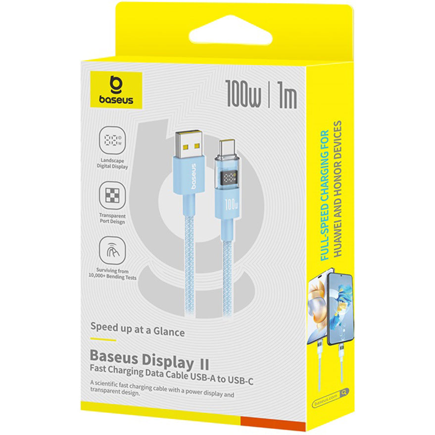 Data- en Oplaadkabel USB-A - USB-C Baseus Display 2, 100W, 1m, Blauw P10382701311-00
