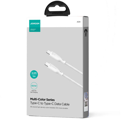 USB-C Data- en Oplaadkabel - USB-C Joyroom Multi-Color S-A34, 60W, 1m, Wit