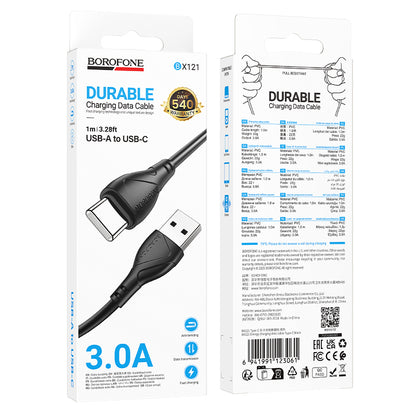 Data- en Oplaadkabel USB-A - USB-C Borofone BX121 Energy, 18W, 1m, Zwart