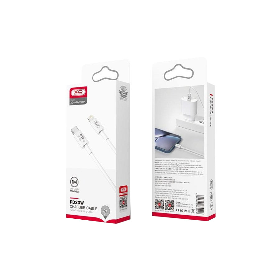 USB-C - Lightning Data en Oplaadkabel XO Design NB-Q189A, 20W, 1m, Wit