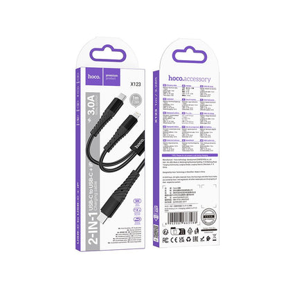 USB-C - Lightning / USB-C Oplaadkabel HOCO X123, 10W, 1m, Zwart