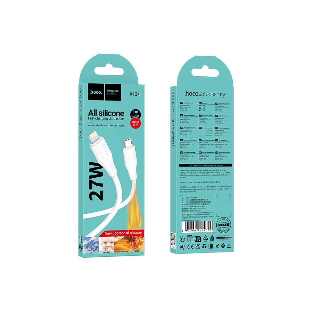 Data- en Oplaadkabel USB-C - Lightning HOCO X124, 27W, 1m, Wit