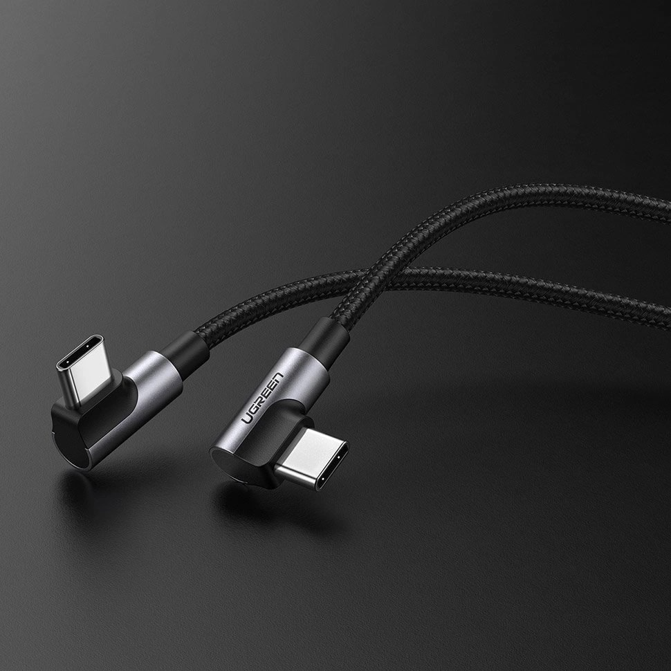 USB-C Data- en Oplaadkabel - USB-C UGREEN US323 Angled, 60W, 2m, Zwart