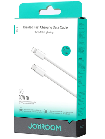 USB-C - Lightning Data- en Oplaadkabel Joyroom S-A45, 30W, 1m, Wit