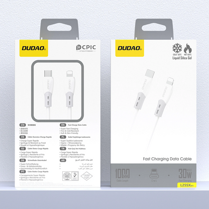 USB-C - Lightning Dudao L25SX Data- en Oplaadkabel, 30W, 1m, Wit