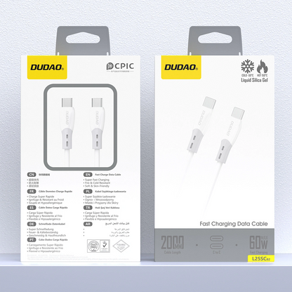 USB-C Data- en Oplaadkabel - USB-C Dudao L25SC, 60W, 1m, Wit