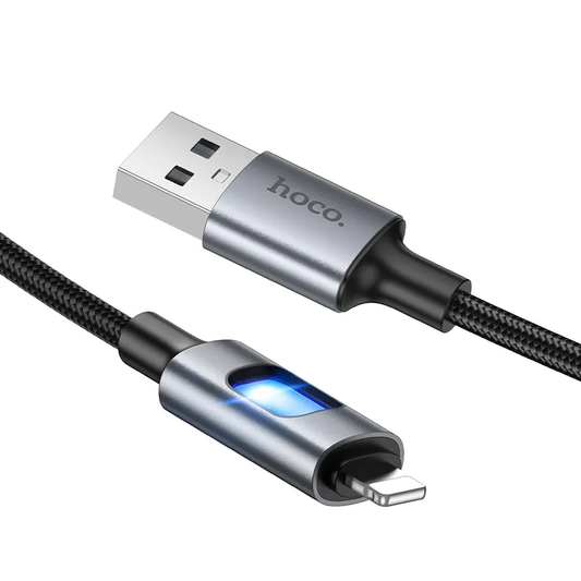Data- en Oplaadkabel USB-A - Lightning HOCO U144 Led, 18W, 1.2m, Zwart