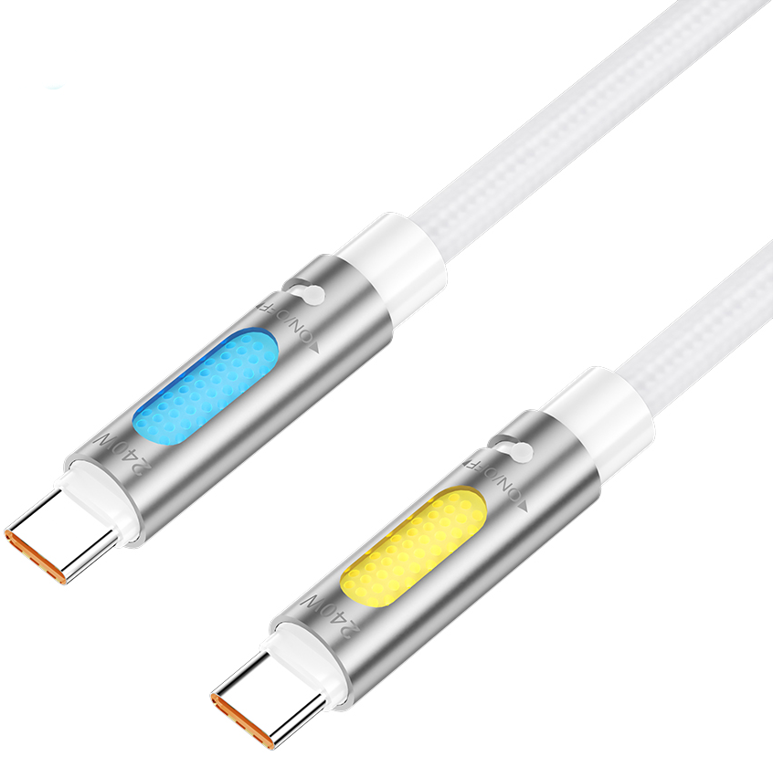 USB-C Data- en Oplaadkabel - USB-C BWOO X325C-C Led, 240W, 1,2m, Wit