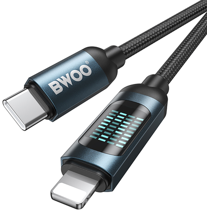 USB-C naar Lightning Data- en Oplaadkabel BWOO X305 Display, 27W, 1m, Zwart