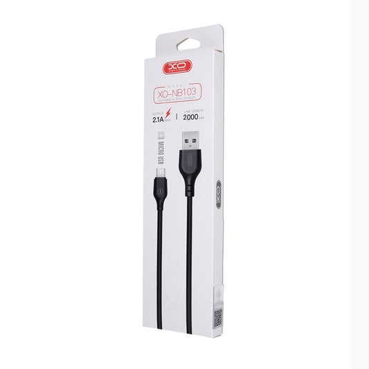 USB-A - microUSB Data- en Oplaadkabel XO Design NB103, 18W, 2m, Zwart