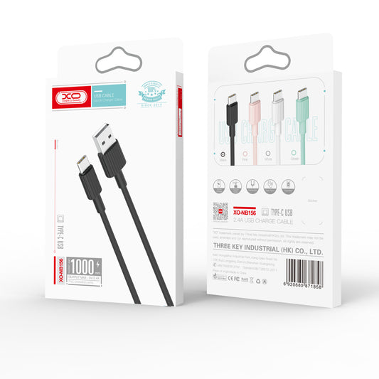 Data- en Oplaadkabel USB-A - USB-C XO Design NB156, 18W, 1m, Zwart