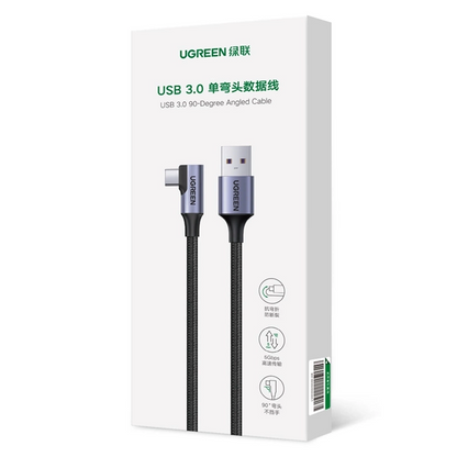 USB-A - USB-C Data- en oplaadkabel UGREEN US385 Schuin, 60W, 1m, Grijs 