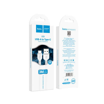 USB-A naar USB-C gegevens- en oplaadkabel HOCO Flash X20, 18W, 3m, wit