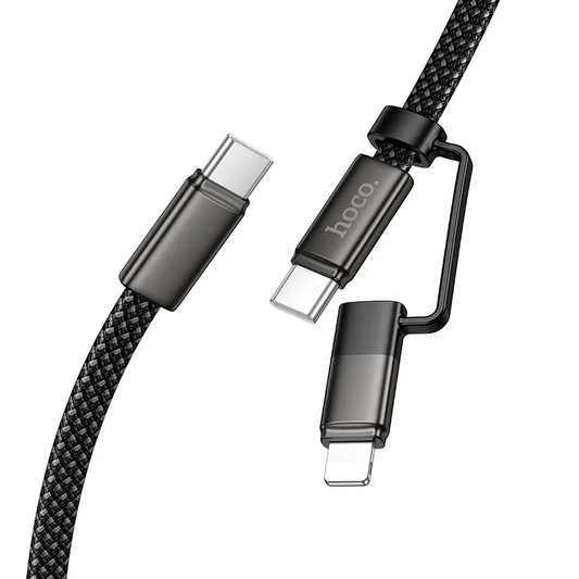 USB-C - Lightning / USB-C HOCO X125 Gegevens- en Oplaadkabel, 60W, 1m, Zwart