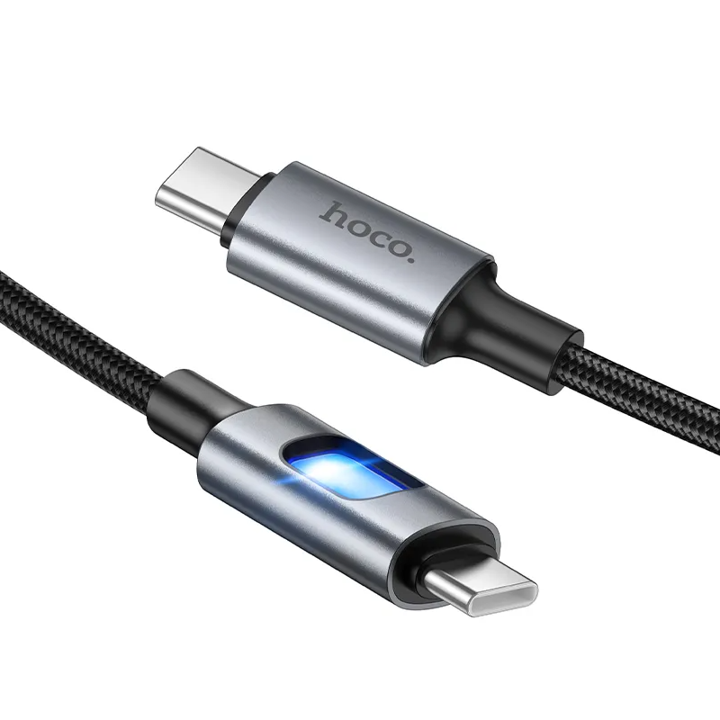 USB-C Data- en Oplaadkabel - USB-C HOCO U144 Led, 60W, 1,2m, Zwart