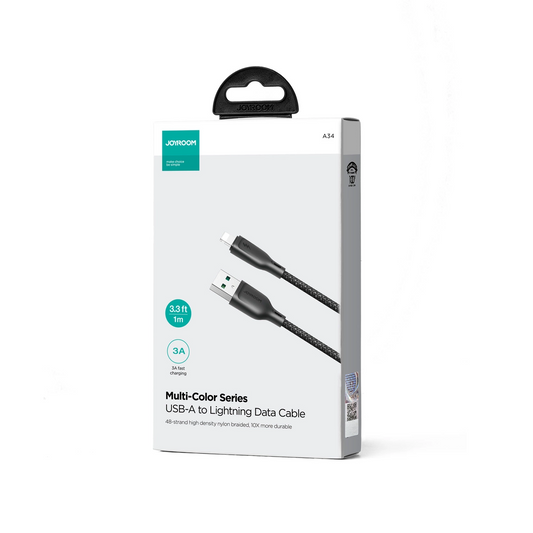 USB-A naar Lightning Data- en Oplaadkabel Joyroom S-A34, 18W, 1m, Zwart
