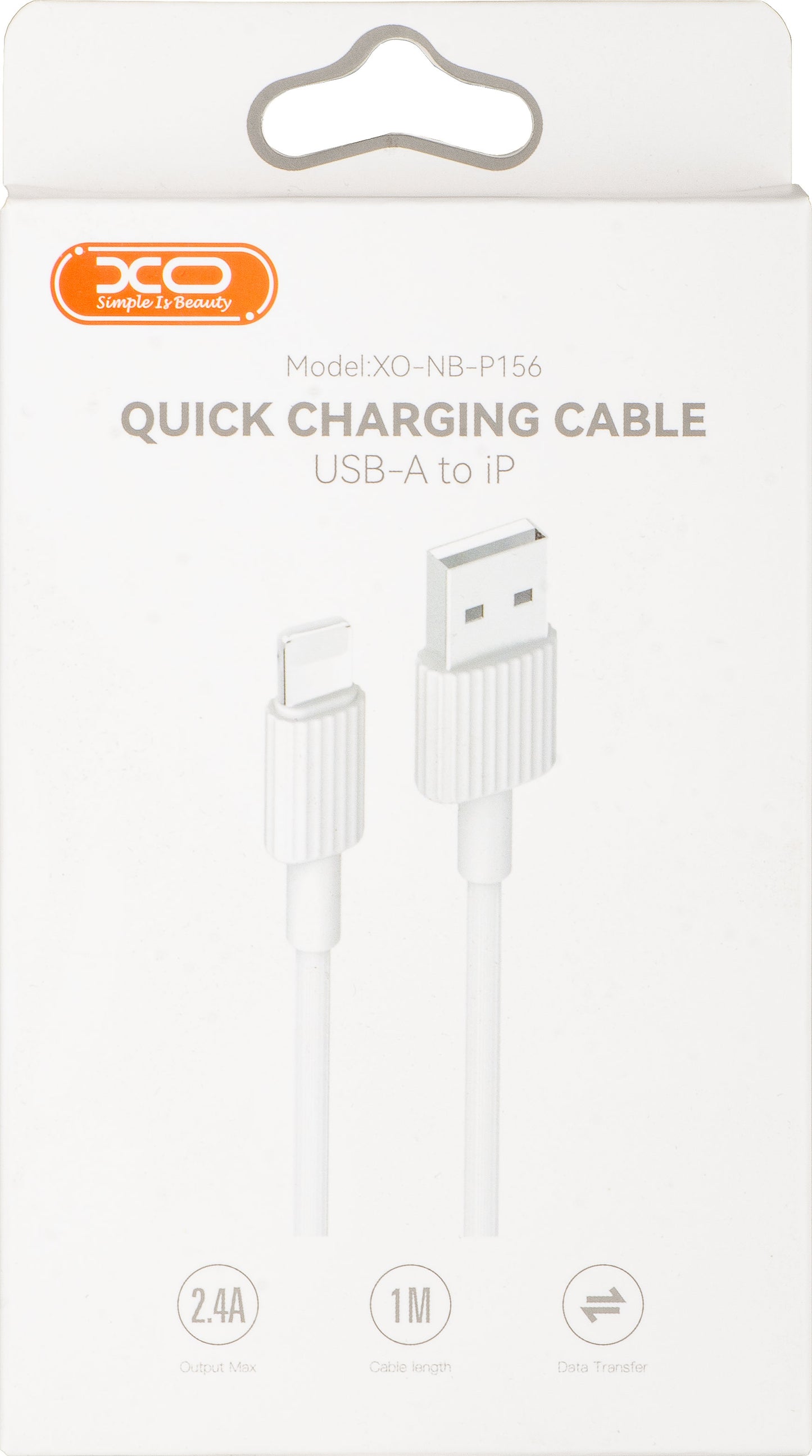 Data- en Oplaadkabel USB-A - Lightning XO Design NB156, 18W, 1m, Wit