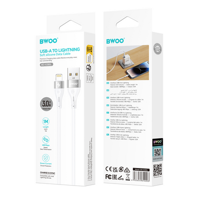 USB-A - Lightning Data- en Oplaadkabel BWOO X280L, 15W, 1m, Wit
