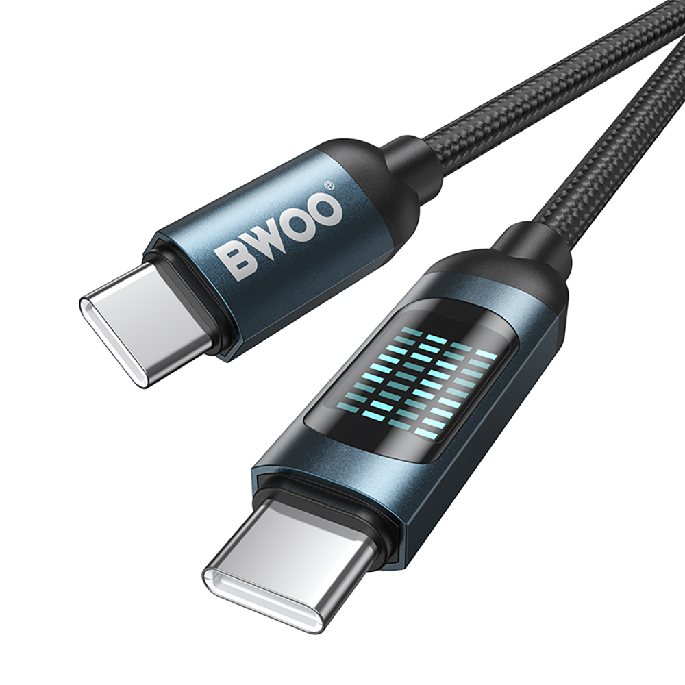 USB-C Data- en Oplaadkabel - USB-C BWOO BO-X304 Led, 60W, 1m, Zwart