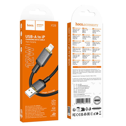 USB-A - Lightning HOCO X128 Benefit Data- en Oplaadkabel, 12W, 1m, Zwart