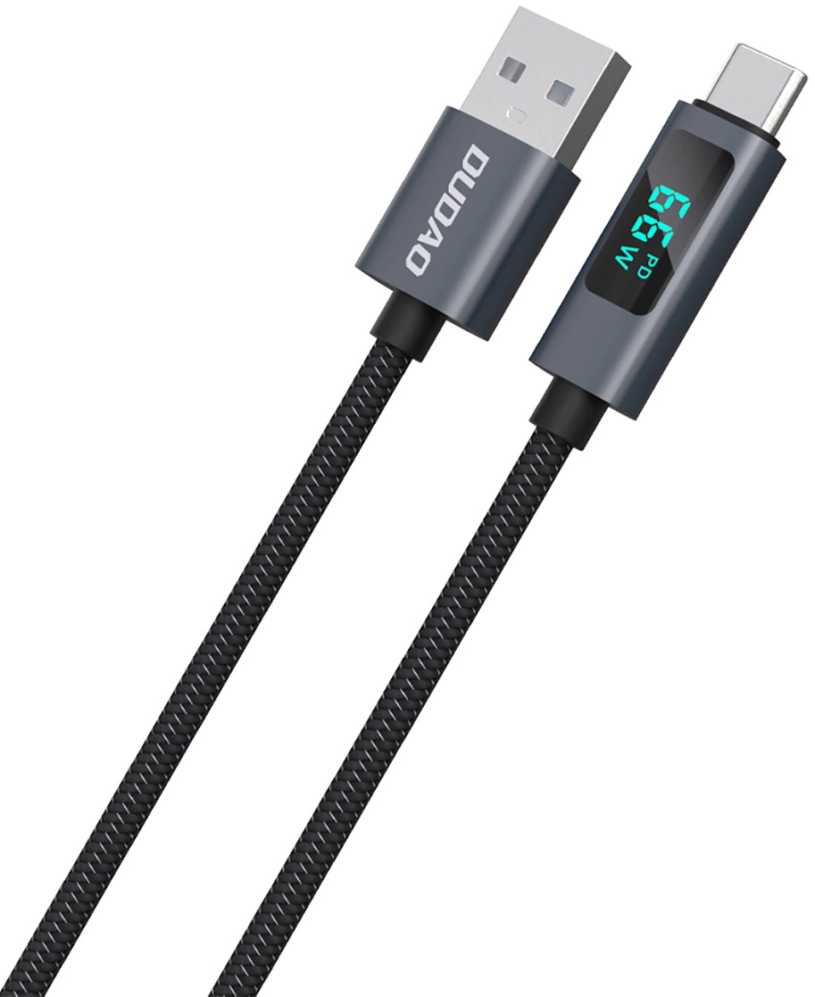USB-A - USB-C Dudao L7T Display Gegevens- en Oplaadkabel, 66W, 1m, Zwart