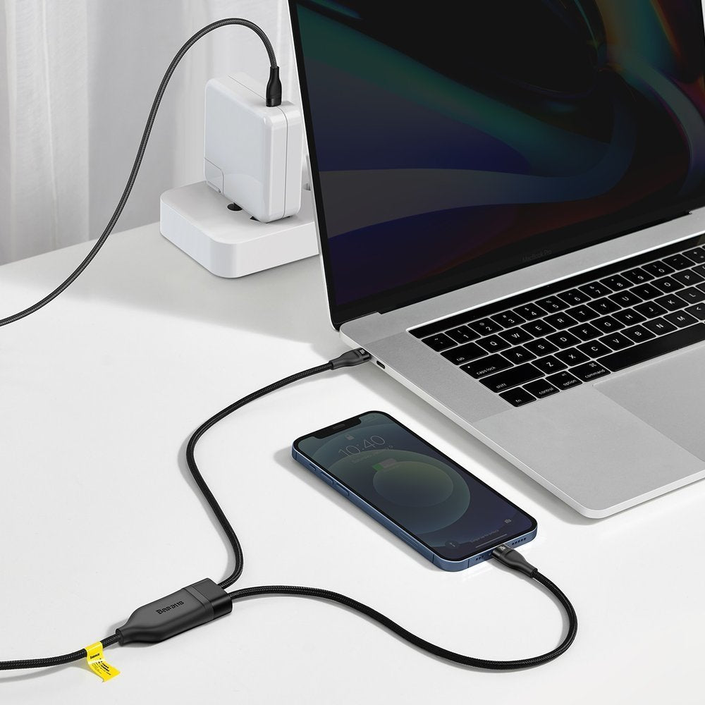 USB-C - Lightning / USB-C Baseus Flash Series 2in1 Data- en Oplaadkabel, 100W, 1.2m, Zwart CA1T2-F01