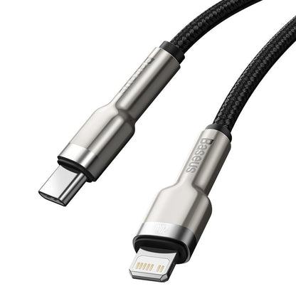 Data- en Oplaadkabel USB-C - Lightning Baseus Cafule Metal Series, 20W, 2m, Zwart CATLJK-B01