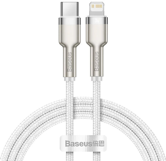 Data- en Oplaadkabel USB-C - Lightning Baseus Cafule Metal Series, 20W, 2m, Wit CATLJK-B02