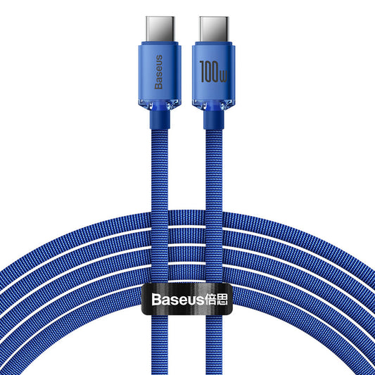 Data and Charging Cable USB-C - USB-C Baseus Crystal Shine Series, 100W, 2m, Blue CAJY000703