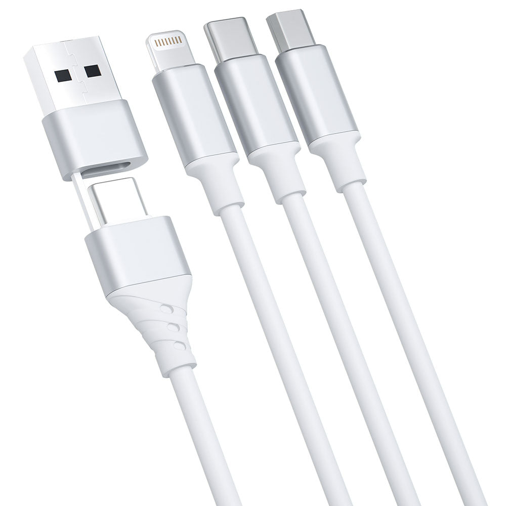 USB-A / USB-C - Lightning / microUSB / USB-C 3MK Hyper 3in1 Oplaadkabel, 12W, 1.5m, Wit